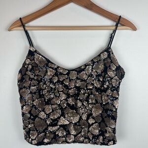 Line & Dot Black and Gold Sequin Crop Tank